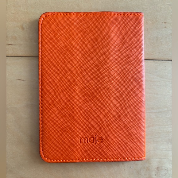 NWT Maje Orange Saffiano Leather Passport Cover Holder Sleeve - Picture 1 of 4